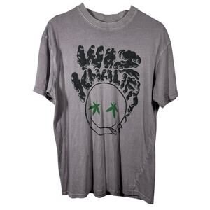 WIZ KHALIFA T-Shirt Men Size S Smoking Smiley Face Gray Cotton Graphic Music Top